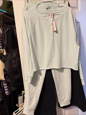 Victoria's Secret Waffle Knit Henley Set - Pale Mint